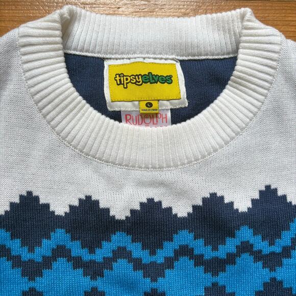 Tipsy Elves Rudolph Abominable Snowman blue white Christmas sweater SIZE L - Picture 3 of 6